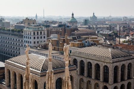Aerial View on Milan from the Roof of Cathedral, Italyの写真素材