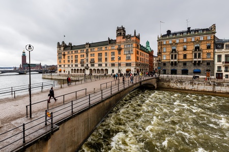 Stromgatan Street and Riksgatan Bridge in Stockholm, Swedenの写真素材