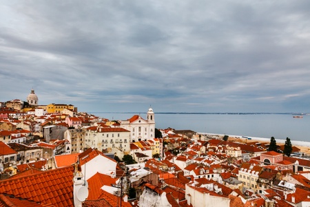 Aerial View on Alfama District of Lisbon, Portugalの写真素材