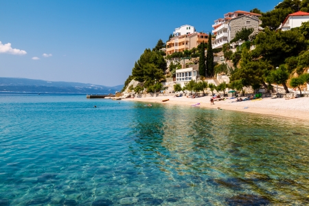 Beautiful Adriatic Beach and Lagoon with Turquoise Water near Split, Croatiaの写真素材