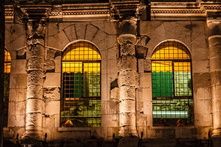 Diocletian Palace Illuminated Windows at Night, Split, Croatiaの写真素材