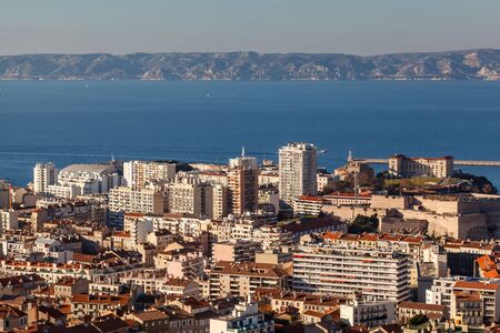 Aerial View of Marseille City and its Harbor, Franceの写真素材