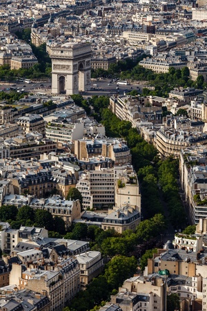 Aerial View on Arch de Triumph from the Eiffel Tower, Paris, Franceの写真素材
