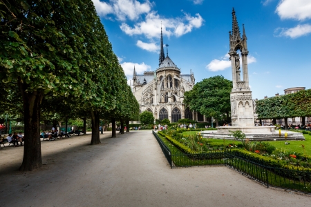 Notre Dame de Paris Garden on Cite Island, Paris, Franceの写真素材