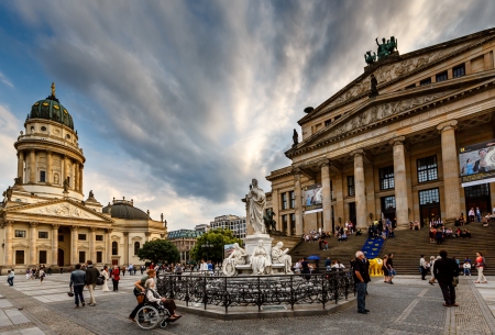 BERLIN, GERMANY - AUGUST 10  German Cathedral and Gendarmenmarkt Square on August 10, 2013 in Berlin, Germany  The square was created by Johann Arnold Nering at the end of the seventeenth century のeditorial素材