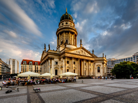BERLIN, GERMANY - AUGUST 10  German Cathedral and Gendarmenmarkt Square on August 10, 2013 in Berlin, Germany  The square was created by Johann Arnold Nering at the end of the seventeenth century のeditorial素材