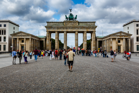 BERLIN, GERMANY - AUGUST 11  The Brandenburger Tor  Brandenburg Gate  is the ancient gateway to Berlin on August 11, 2013  It was rebuilt in the late 18th century as a neoclassical triumphal arch のeditorial素材