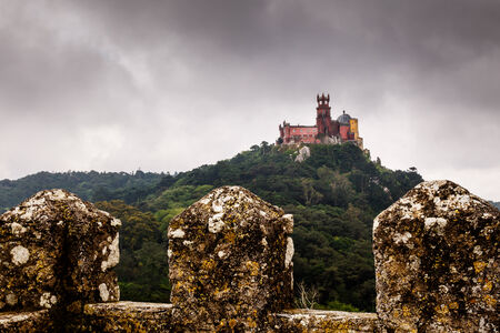 Pena Palace in Sintra near Lisbon in Rainy Weather, Portugalの写真素材