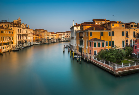 View on Grand Canal from Accademia Bridge at Sunrise, Venice, Italyの写真素材