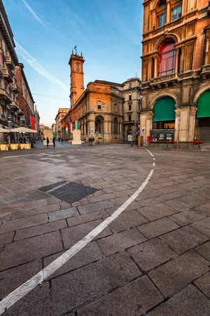 Piazza del Duomo and Via dei Mercanti in the Morning, Milan, Italyの写真素材