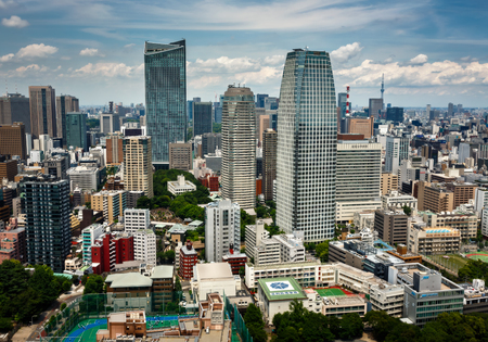 TOKYO, JAPAN - JUNE 10: View at modern skyscrapers in Roppongi district in Minato, Tokyo at June 10, 2015. This district is well known as the city's most popular nightlife district.のeditorial素材