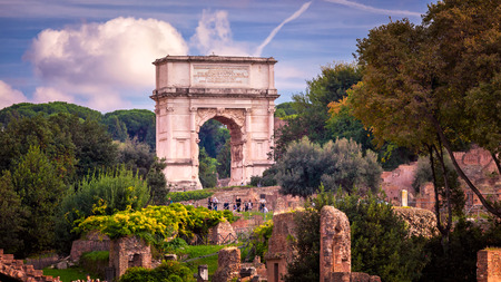 The Arch of Titus in Roman Forum, Rome, Italyの写真素材