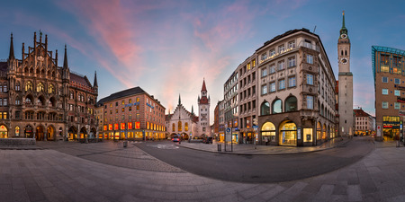 MUNICH, GERMANY - JANUARY 14, 2016: Panorama of Marienplatz in Munich, Germany. Marienplatz is a central square in Munich and has been the city's main square since 1158.のeditorial素材