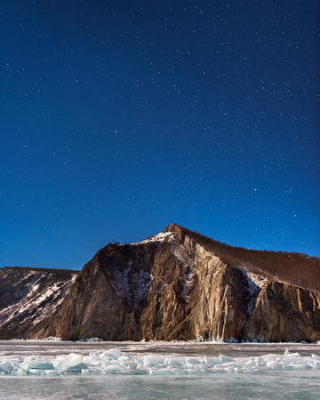 Night Sky over Bay Uzur, Olkhon Island, Lake Baikal, Russiaの写真素材