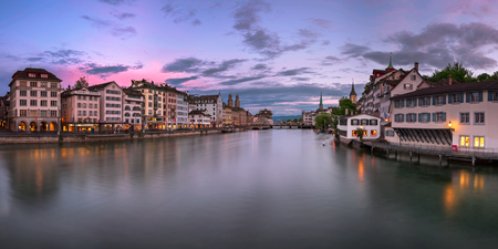 ZURICH, SWITZELAND - 04 June, 2016: Zurich Skyline and Limmat River. The river commences at the outfall of Lake Zurich, in the centre of the city of Zurich.のeditorial素材