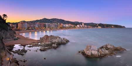 LLORET DE MAR, SPAIN - JUNE 23, 2016: Panorama of Lloret de Mar Seafront in Catalonia, Spain. Lloret de Mar is most popular Costa Brava resort and located only 75 km from Barcelona.のeditorial素材
