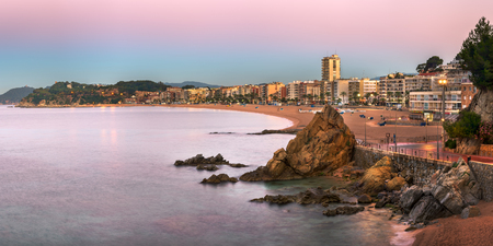 LLORET DE MAR, SPAIN - JUNE 23, 2016: Panorama of Lloret de Mar Seafront in Catalonia, Spain. Lloret de Mar is most popular Costa Brava resort and located only 75 km from Barcelona.のeditorial素材