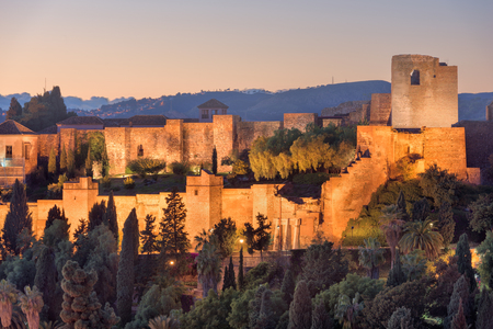 Aerial View of Malaga in the Evening, Malaga, Andalusia, Spainの写真素材