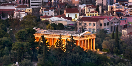 ATHENS, GREECE - FEBRUARY 18, 2017: The Temple of Hephaestus in the Evening, Athens, Greece. Construction started in 449 BCE, and the building not to have been completed for some three decades.のeditorial素材