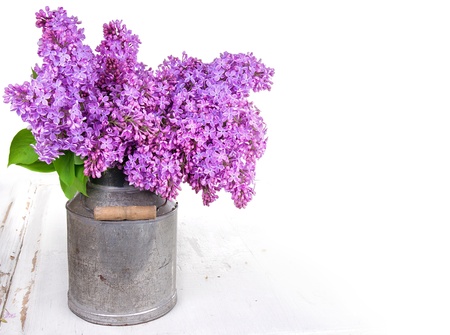 Lilacs on a rustic wooden backgroundの写真素材