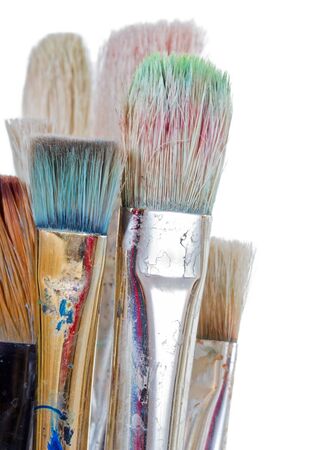 Closeup of paintbrushes isolated on whiteの写真素材