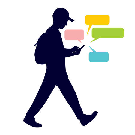 Walking people with a mobile phoneのイラスト素材