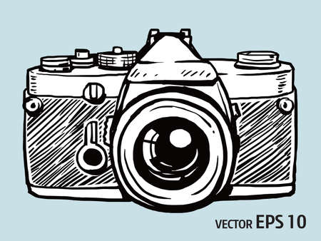 vector sketch style of retro cameraのイラスト素材