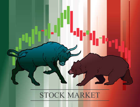 Bull and bear, symbols of stock market trends. Vector illustrationのイラスト素材
