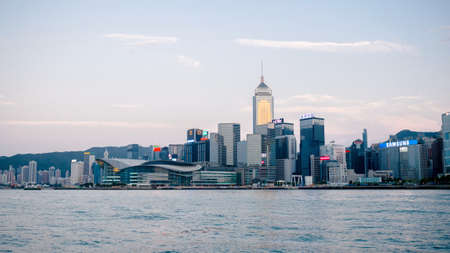 Victoria harbor, Hong Kong, 05 April 2018:- Hong Kong landmarkのeditorial素材