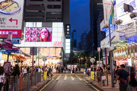 Hong Kong, China -29 August 2019: Street view in Mongkok district. Mongkok is one of the major shopping areas in Hong Kong.のeditorial素材