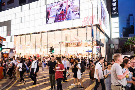 Hong Kong, China -29 August 2019: Street view in Mongkok district. Mongkok is one of the major shopping areas in Hong Kong.のeditorial素材