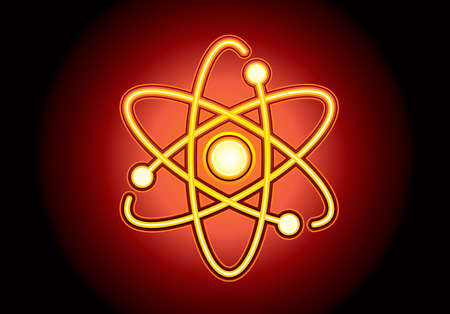 Atom structure model with nucleus surrounded by electrons. Technological concept of nuclear power. Vector illustrationのイラスト素材