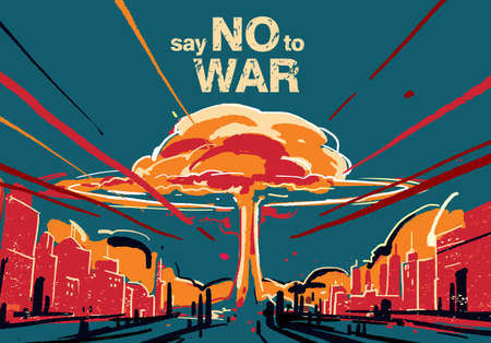 Say no to war, Nuclear bomb explosion illustrationのイラスト素材