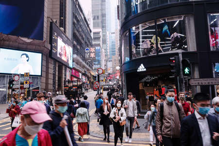 Hong Kong - March 21, 2020: Street view in Central district.のeditorial素材