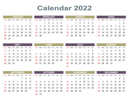 Calendar for 2022 isolated on a white background. Sunday to Monday, business template. Vector illustrationのイラスト素材
