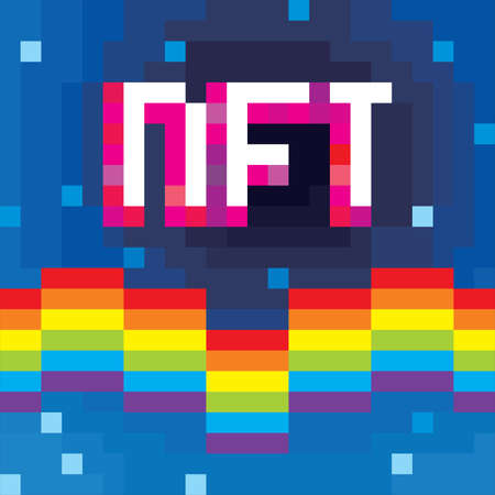 NFT concepts, Colorful 8 bit pixel art. Flat digital vector illustrationのイラスト素材