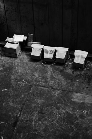 poor and lonely out dated computer moniter and printerの写真素材