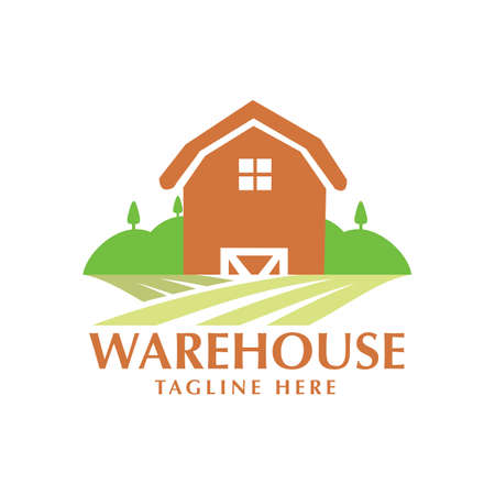 warehouse garden nature logo template with green and orangeのイラスト素材