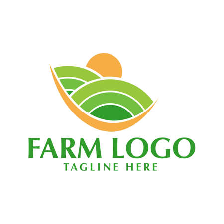 sunrise sunset logo template with sun and grass green and orange garden for farm and natureのイラスト素材