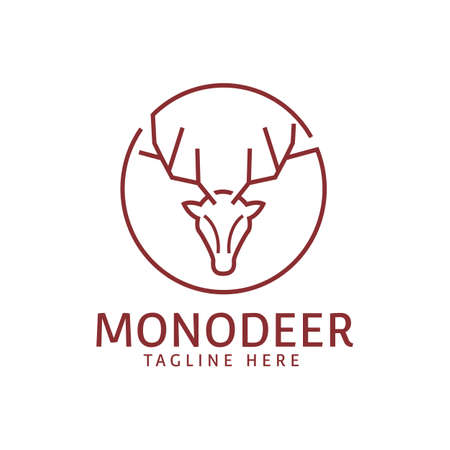 red deer template logo design with horn in mono line for business, restaurant and adventureのイラスト素材