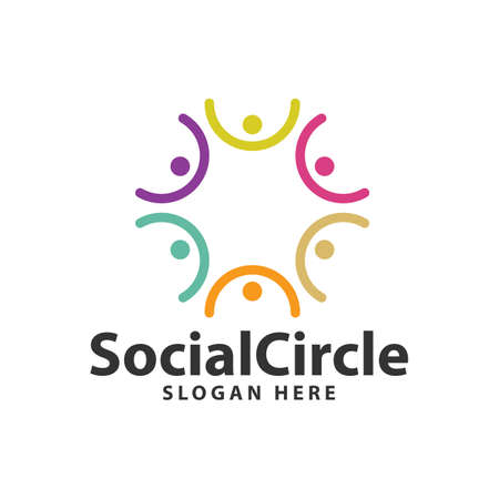 Colorful Social cirle hand together line logo design template inspirationのイラスト素材