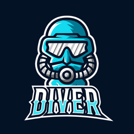 Diver sport or esport gaming mascot logo templateのイラスト素材