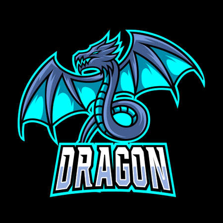 Blue dragon fly mascot gaming logo design vector templateのイラスト素材