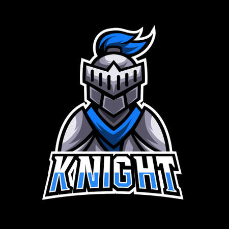 Blue Knight sport esport logo design template with armor and helmetのイラスト素材