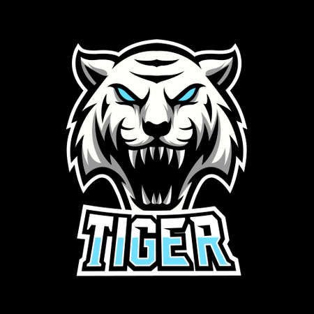 White angry tiger mascot sport esport logo template long fangsのイラスト素材