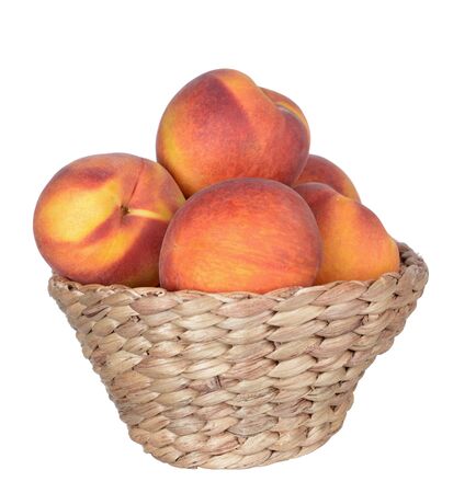 some peach fruit with case on white backgroundの写真素材