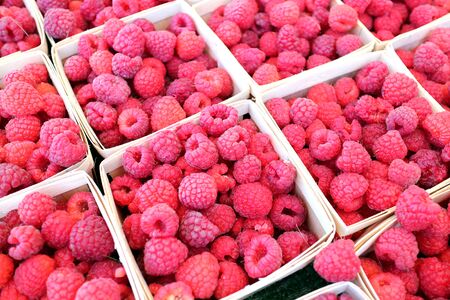 A lot of organic raspberry at farmer market place
