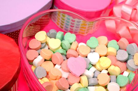 decoration of Valentine candy in glass bowlの写真素材
