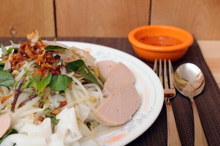 Vietnamese boiled rice cake with vegetable