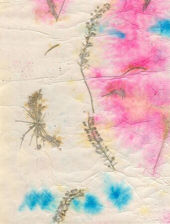 color, dried leaves under paper layers for background usesの写真素材